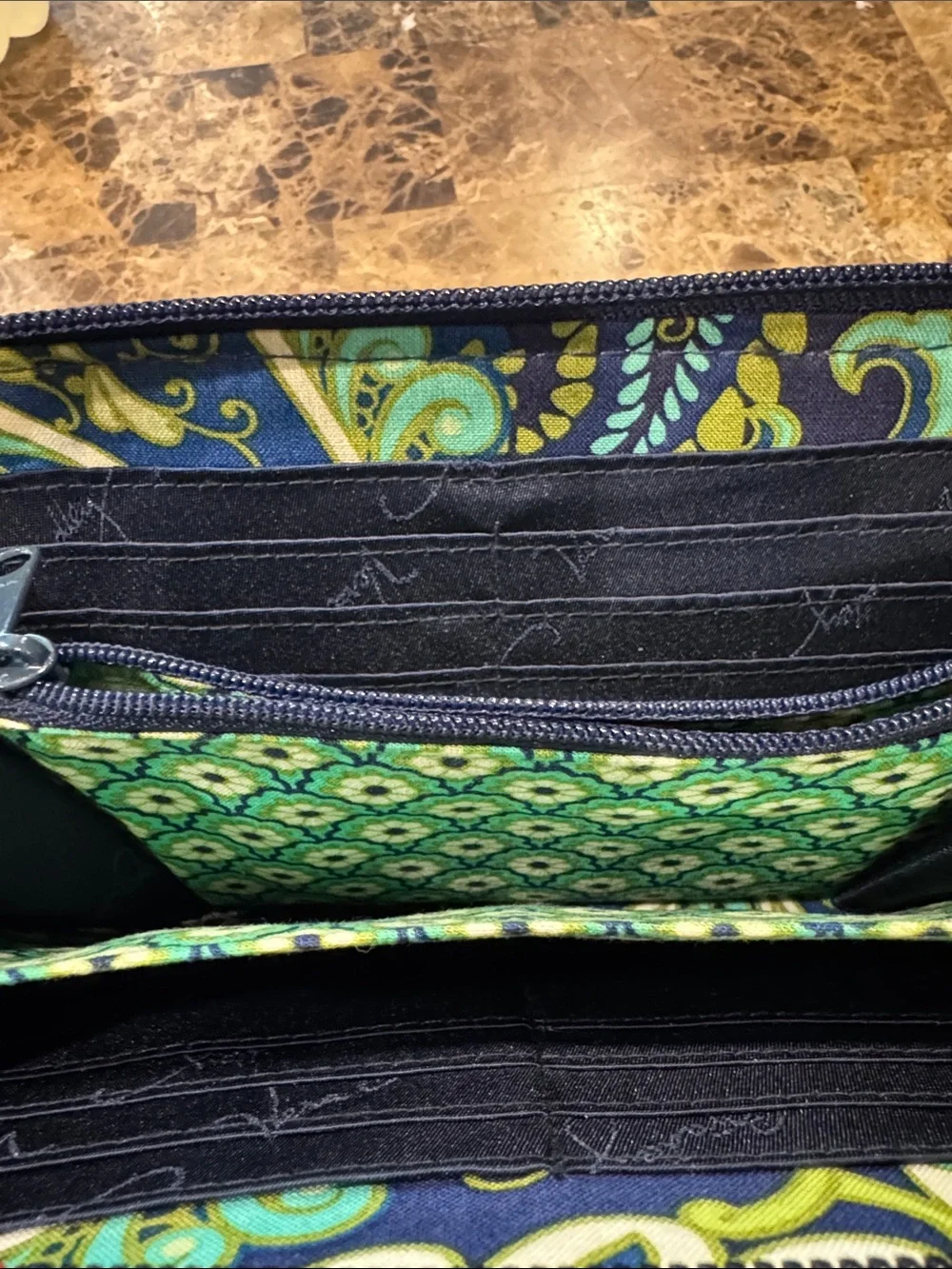 Vera Bradley Zip-Around Quilted Wallet in Rhythm & Blue Pattern - Picture 6 of 8